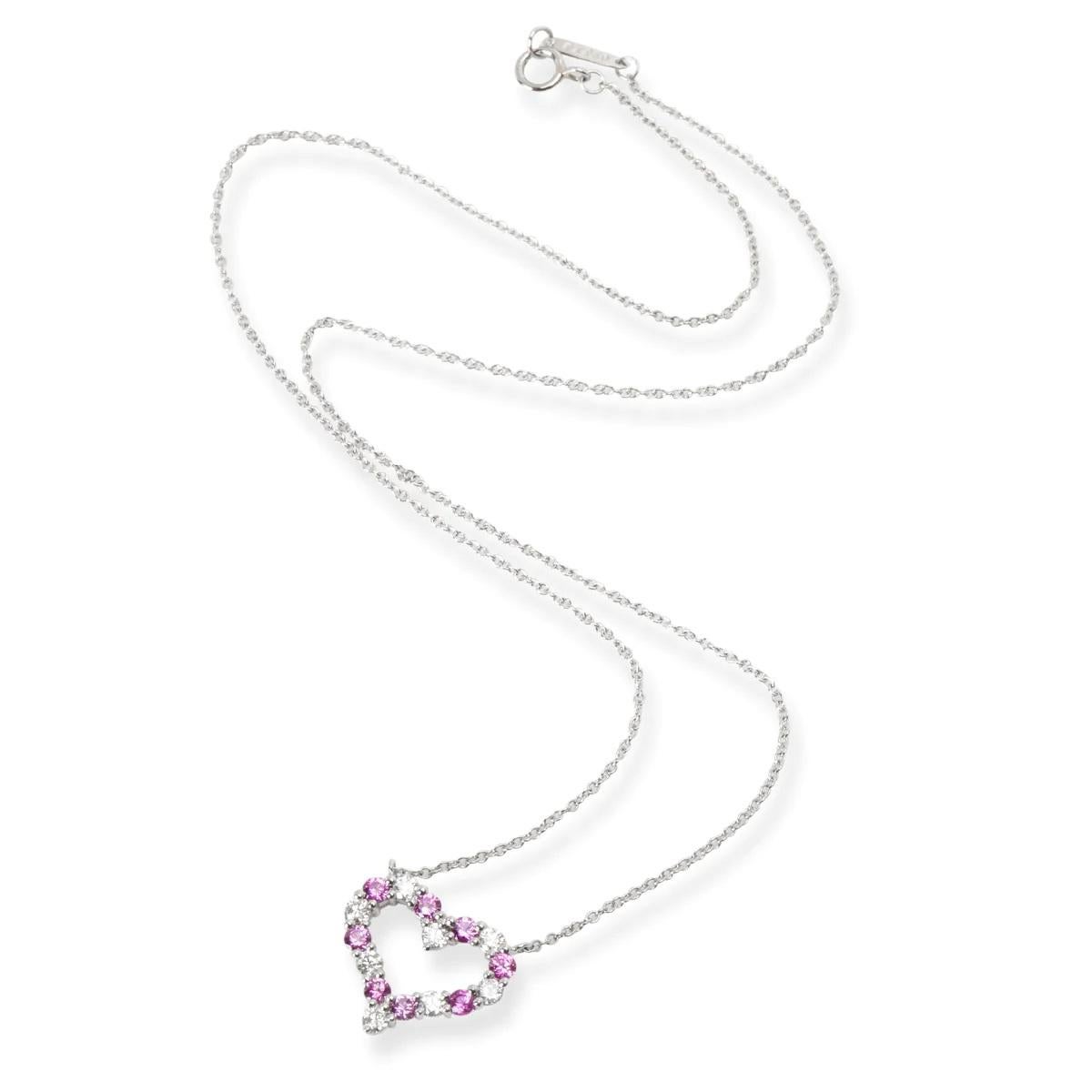 TIFFANY & Co. Platinum Diamond Pink Sapphire Heart Pendant Necklace 1
