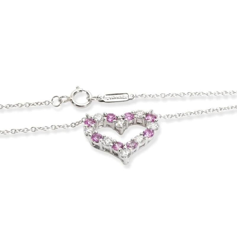 TIFFANY & Co. Platinum Diamond Pink Sapphire Heart Pendant Necklace 2