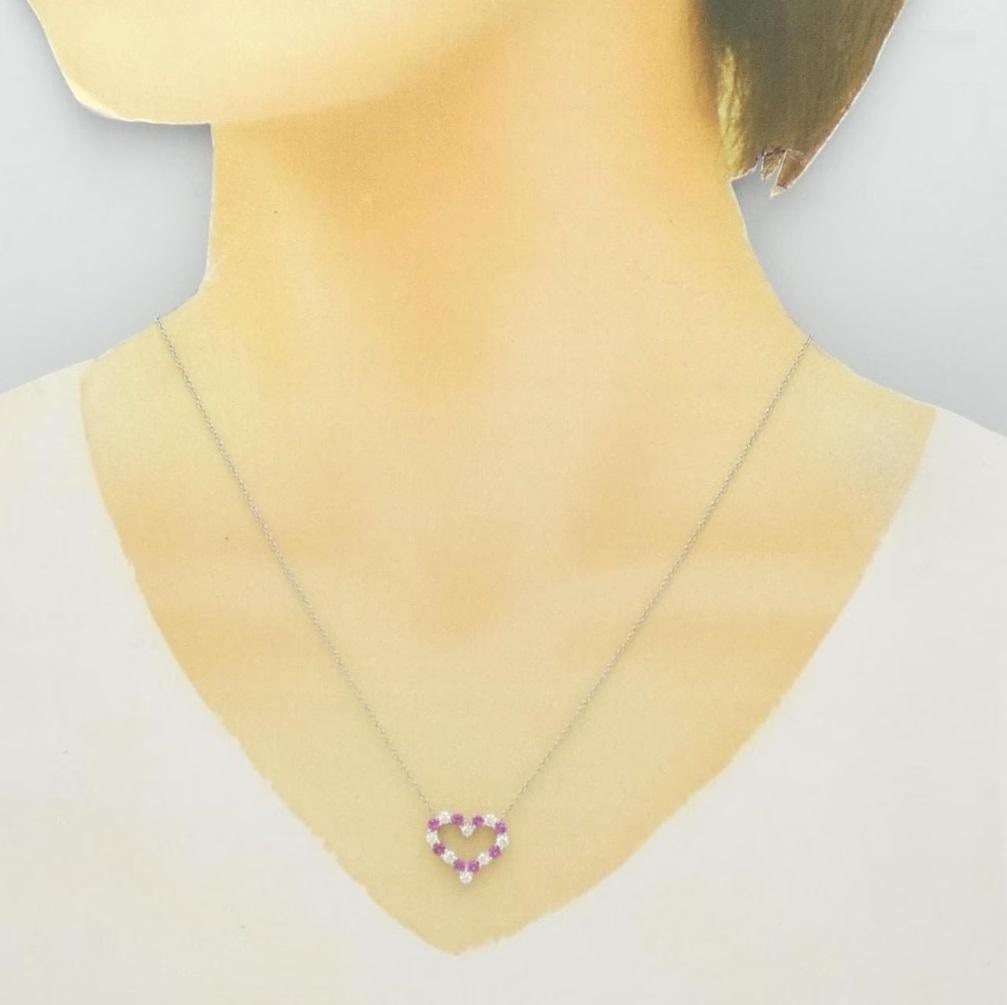 TIFFANY & Co. Platinum Diamond Pink Sapphire Heart Pendant Necklace For Sale 2