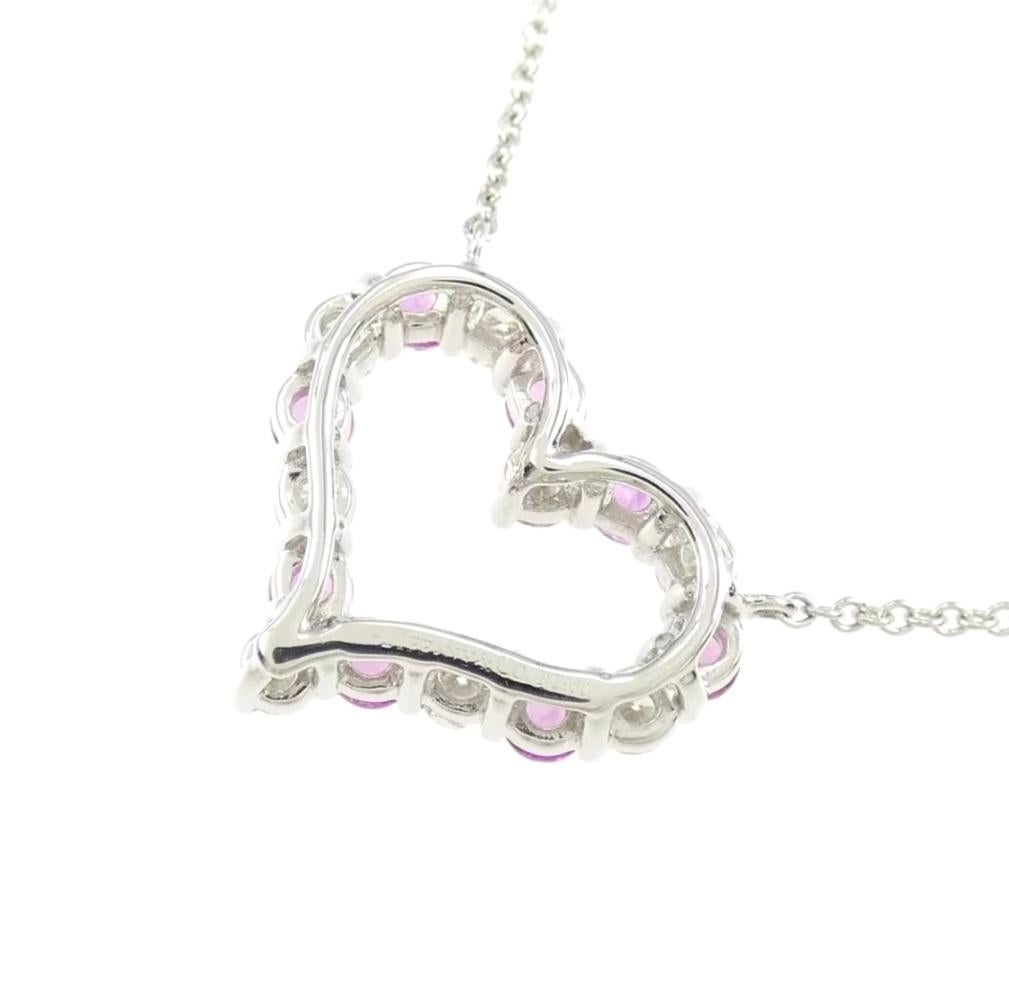TIFFANY & Co. Platinum Diamond Pink Sapphire Heart Pendant Necklace For Sale 3