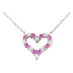 Antique TIFFANY & Co. Platinum Diamond Pink Sapphire Heart Pendant Necklace