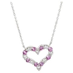 TIFFANY & Co. Platinum Diamond Pink Sapphire Heart Pendant Necklace