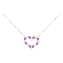Used TIFFANY & Co. Platinum Diamond Pink Sapphire Heart Pendant Necklace