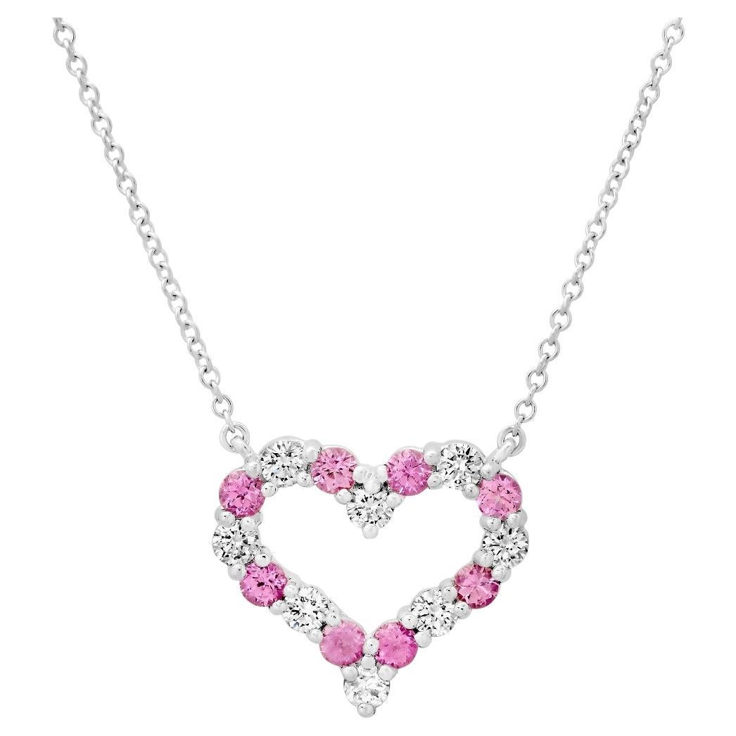 TIFFANY & Co. Platinum Diamond Pink Sapphire Heart Pendant Necklace