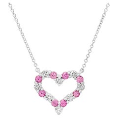 TIFFANY & Co. Platinum Diamond Pink Sapphire Heart Pendant Necklace