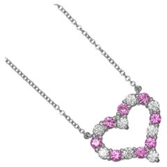 TIFFANY & Co. Platinum Diamond Pink Sapphire Heart Pendant Necklace