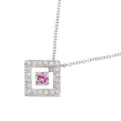 TIFFANY & Co. Platinum Diamond Pink Sapphire Square Pendant Necklace