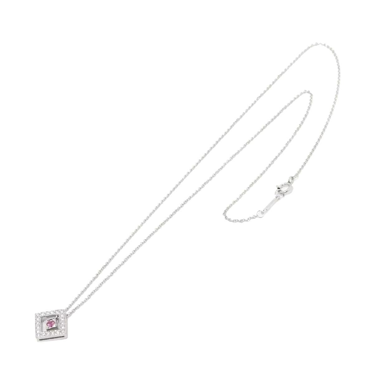 TIFFANY & Co. Collana con ciondolo quadrato in platino con diamante e zaffiro rosa in vendita 1