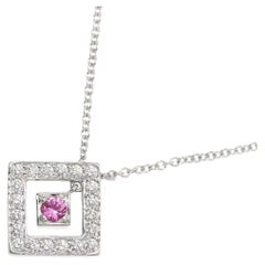 TIFFANY & Co. Platinum Diamond Pink Sapphire Square Pendant Necklace