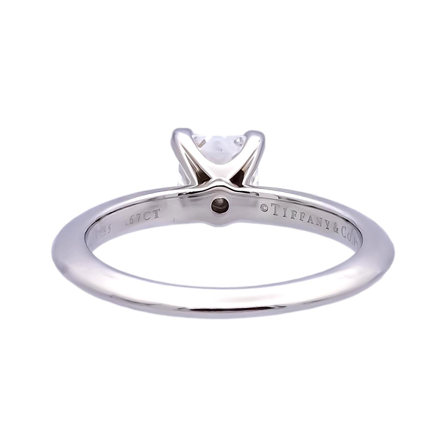 Modern Tiffany & Co. Platinum Diamond Princess Cut Engagement Ring .67ct GVS2 For Sale