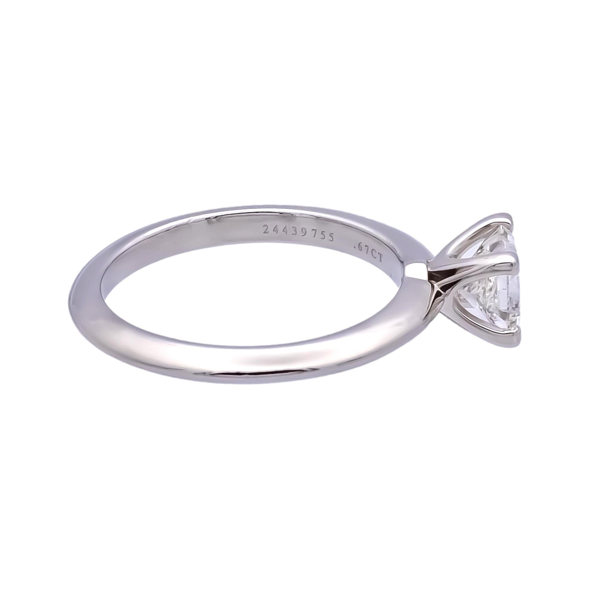 Tiffany & Co. Platinum Diamond Princess Cut Engagement Ring .67ct GVS2 In Excellent Condition For Sale In New York, NY