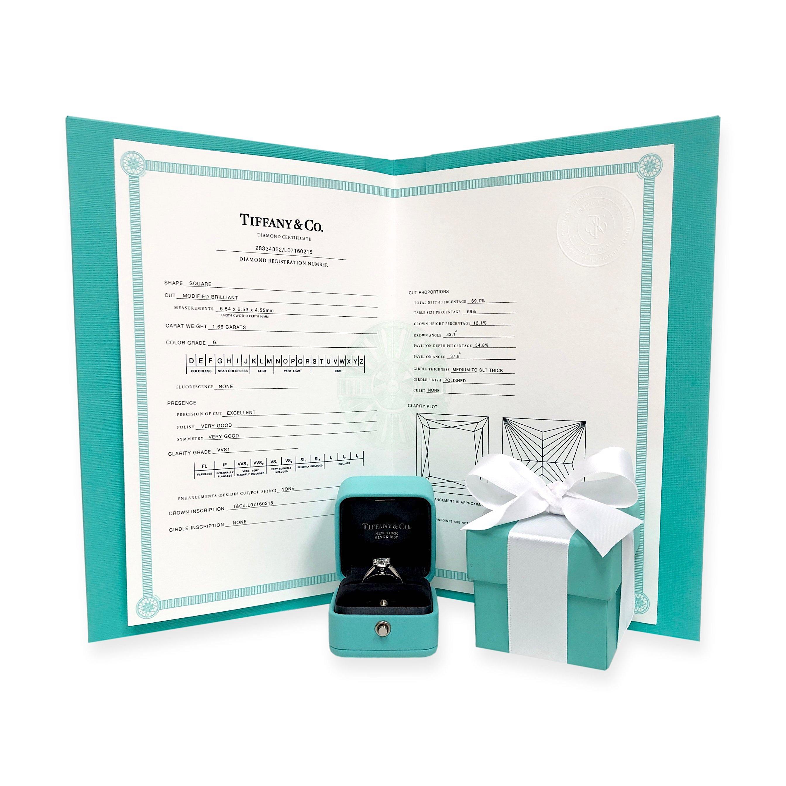 Tiffany & Co. Platin-Diamant-Verlobungsring mit Prinzessin-Diamant 1,66 Karat in der Mitte GVVS1 2