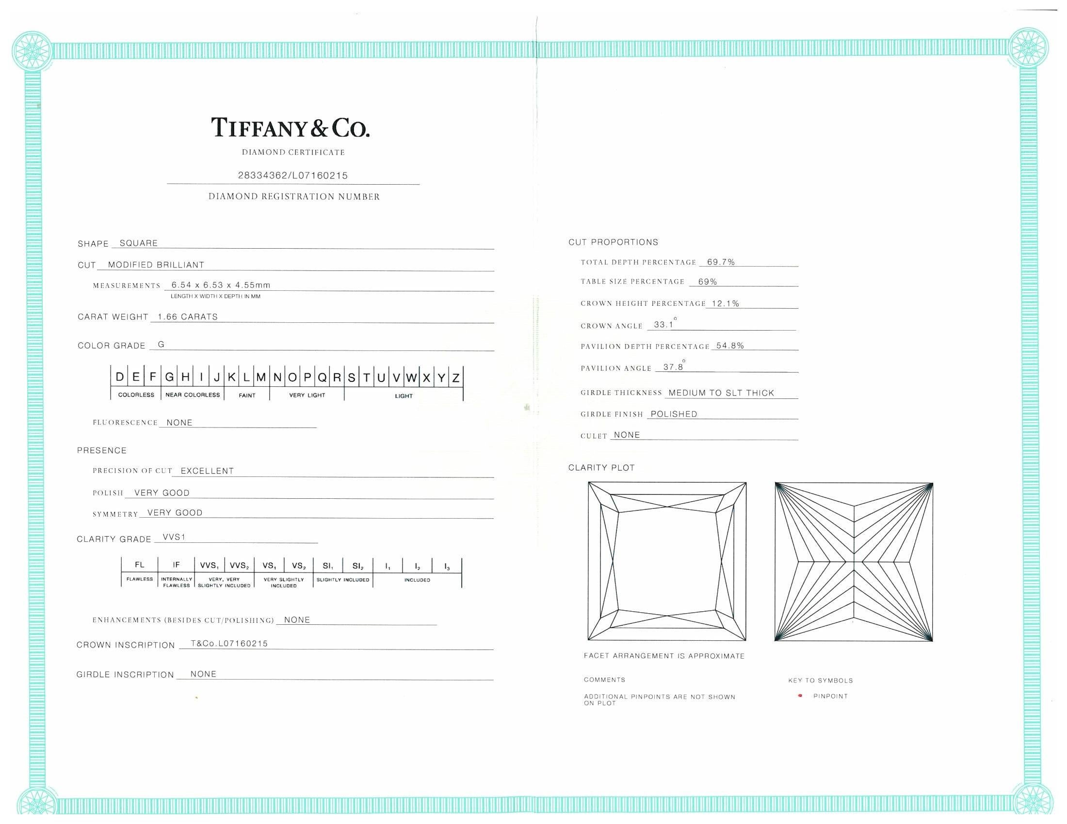 Tiffany & Co. Platin-Diamant-Verlobungsring mit Prinzessin-Diamant 1,66 Karat in der Mitte GVVS1 3