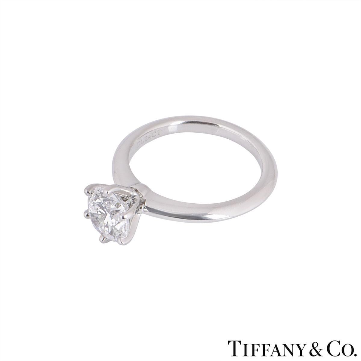 Round Cut Tiffany & Co. Platinum Round Diamond Engagement Ring 1.24 Carat Triple Excellent