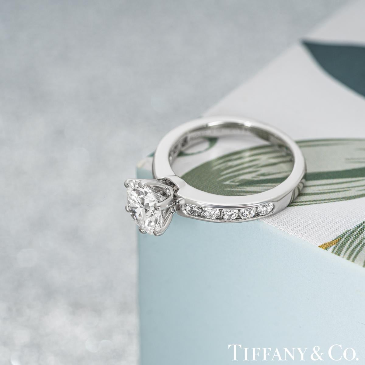 Round Cut Tiffany & Co. Platinum Diamond Ring 1.28 Carat G/VVS2 For Sale