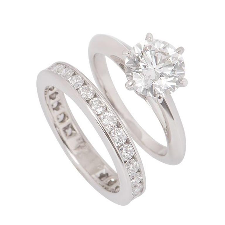 Tiffany & Co. Platinum Diamond Ring 1.61 Carat with a Full Diamond Eternity Band