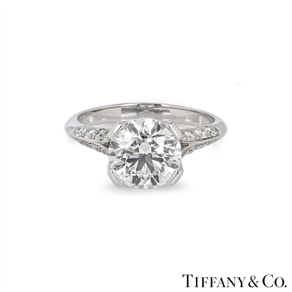 Round Cut Tiffany & Co. Platinum Diamond Ring 2.23ct G/VVS1 XXX For Sale