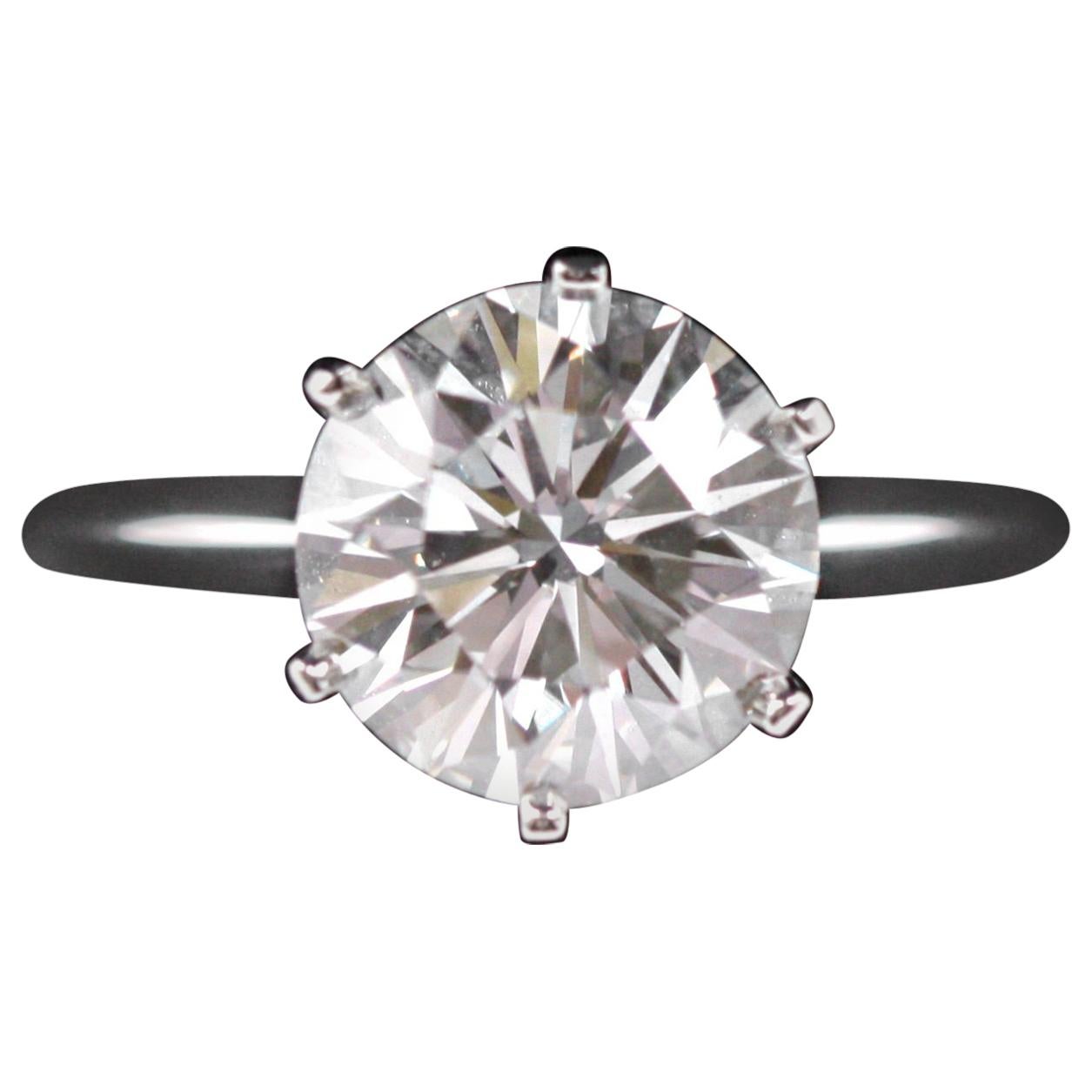 Tiffany and Co. Platinum Diamond Ring, 3.04 carat, Round Brillant, VVS2 ...