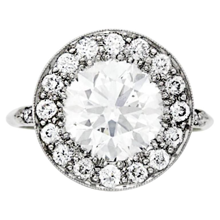 Tiffany & Co. Platin & Diamantring; Diamantring mit Diamant im alteuropäischen Schliff 2,56 Karat