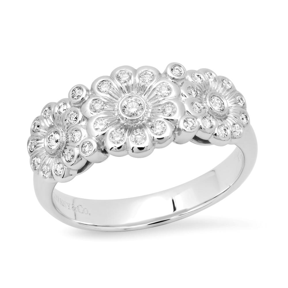 TIFFANY & Co. Platinum Diamond Rose Flower Ring 6

 Metal: Platinum
 Size: 6
 Weight: 7.60 grams 
 Diamond: 34 round brilliant diamonds, carat total weight .34 approx. 
 Hallmark: ©TIFFANY&CO. PT950
 Condition: Excellent condition, comes with the