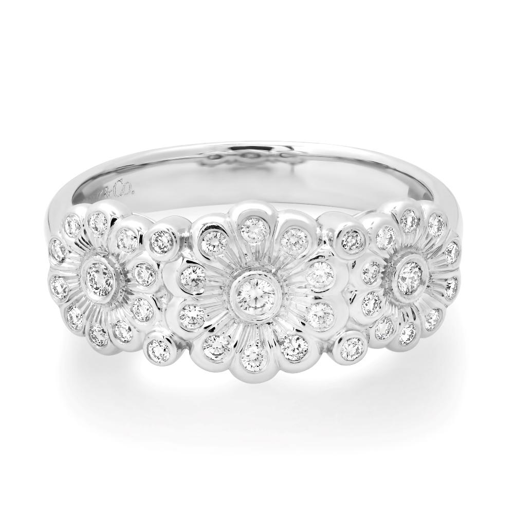 Round Cut TIFFANY & Co. Platinum Diamond Rose Flower Ring 6 For Sale