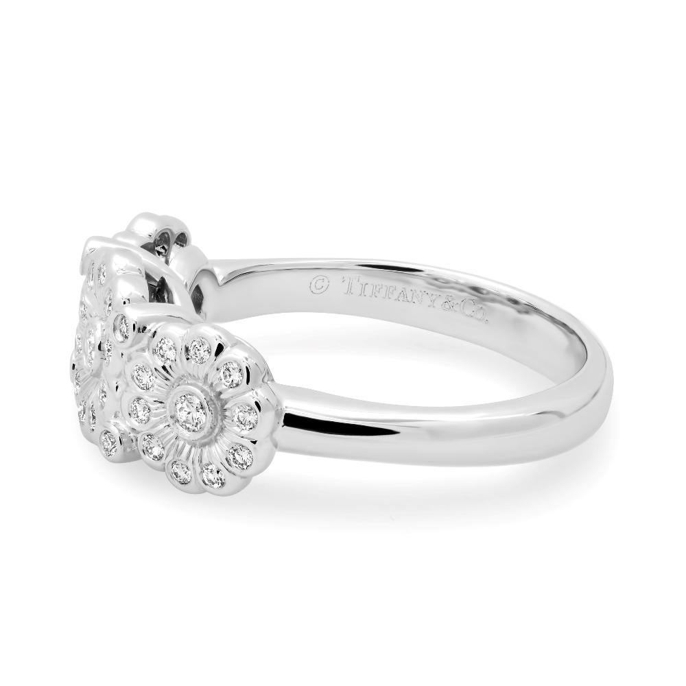 TIFFANY & Co. Platinum Diamond Rose Flower Ring 6 In Excellent Condition For Sale In Los Angeles, CA
