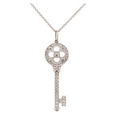 Tiffany & Co. Platinum Diamond Rose Key Pendant Necklace, Estate