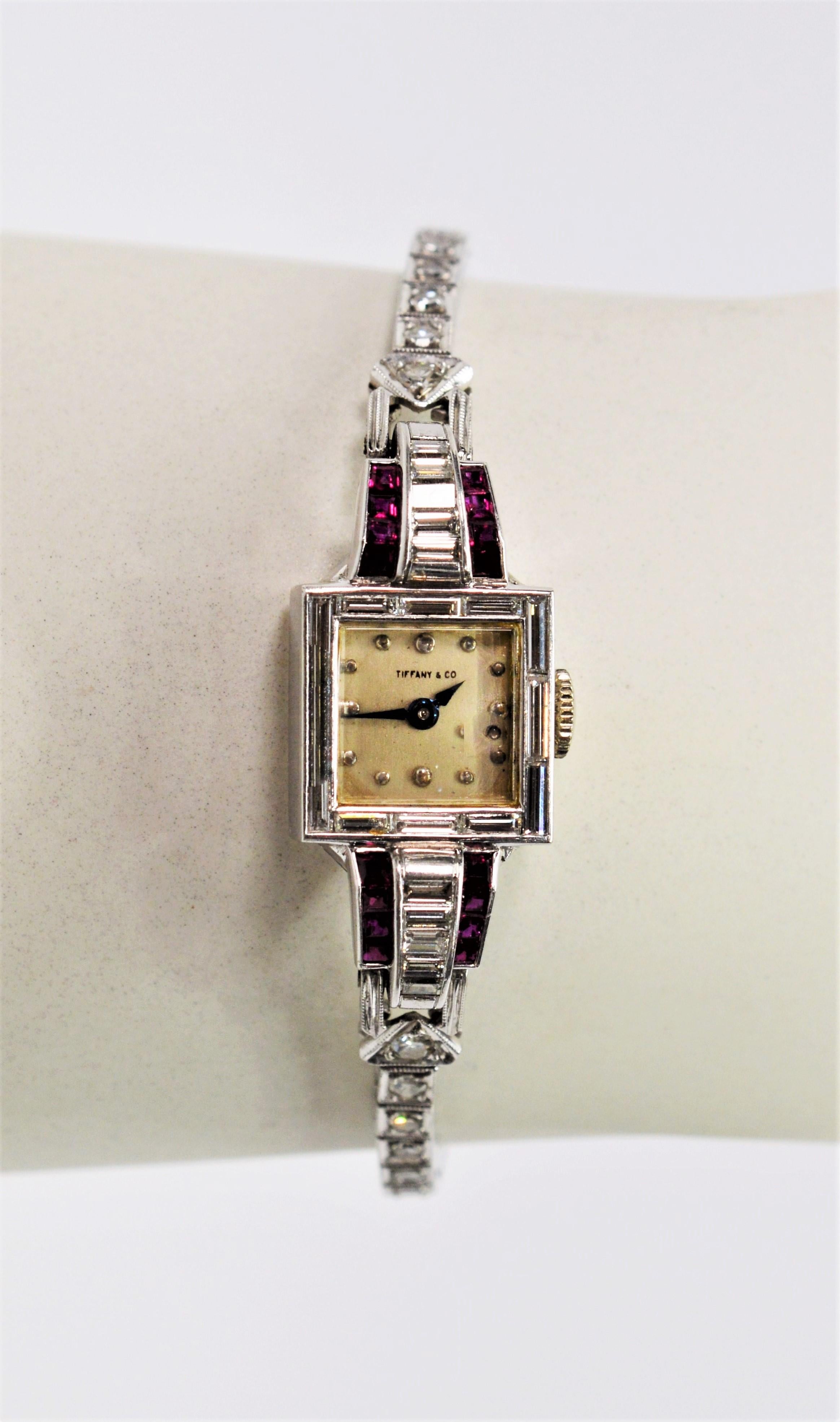 Tiffany & Co. Platinum Diamond Ruby Art Deco Ladies Wristwatch 6
