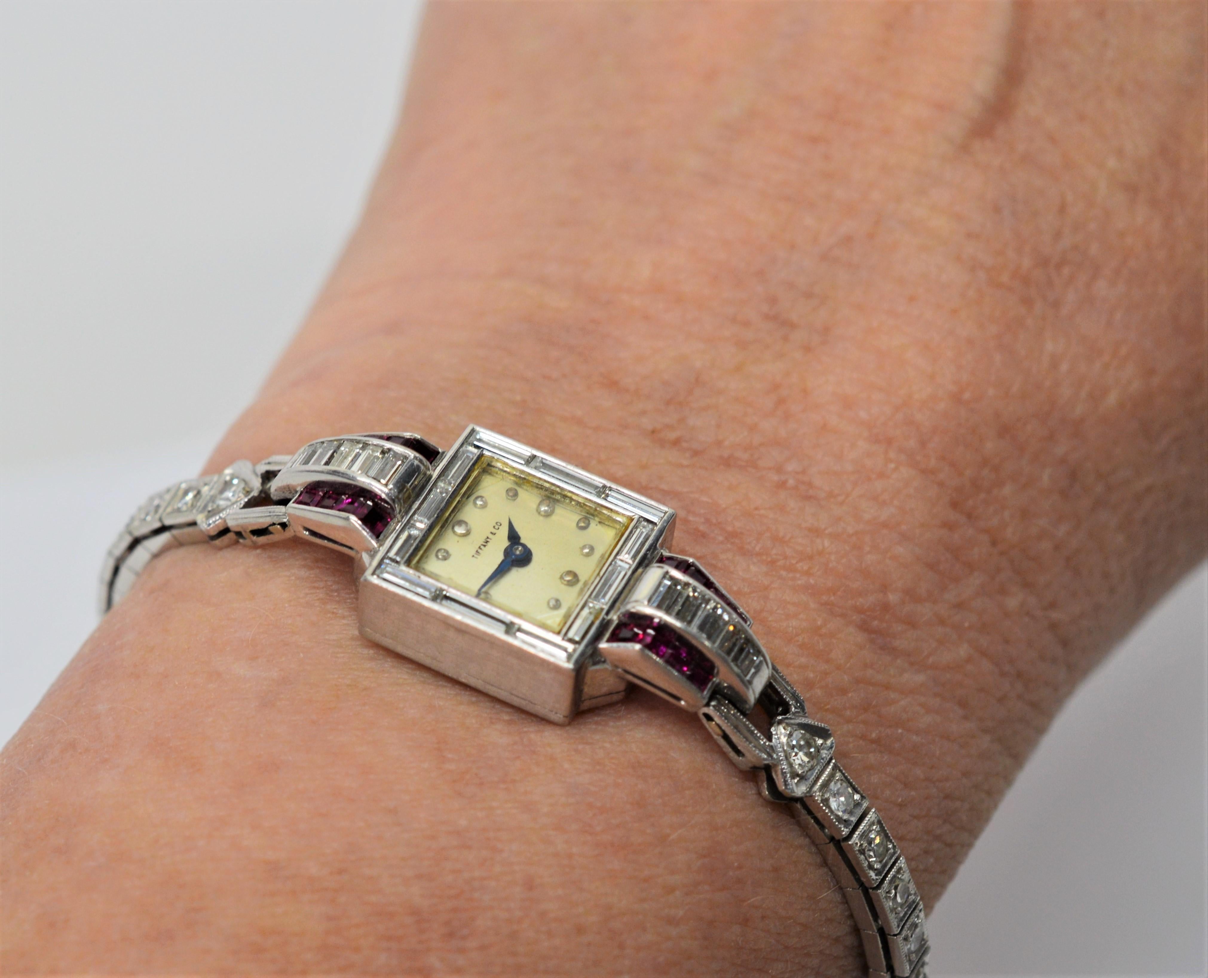 Tiffany & Co. Platinum Diamond Ruby Art Deco Ladies Wristwatch 3
