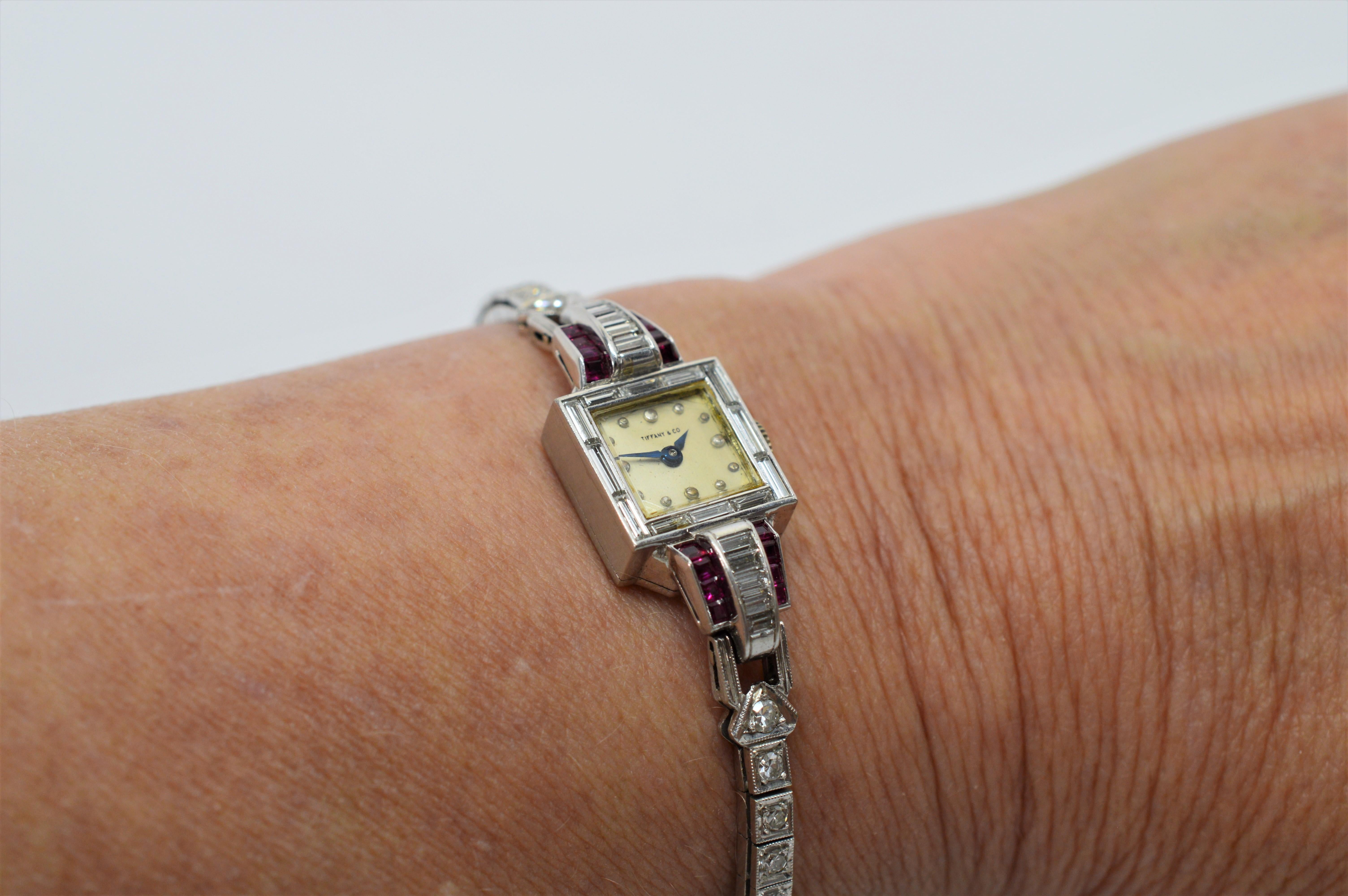 Tiffany & Co. Platinum Diamond Ruby Art Deco Ladies Wristwatch 4