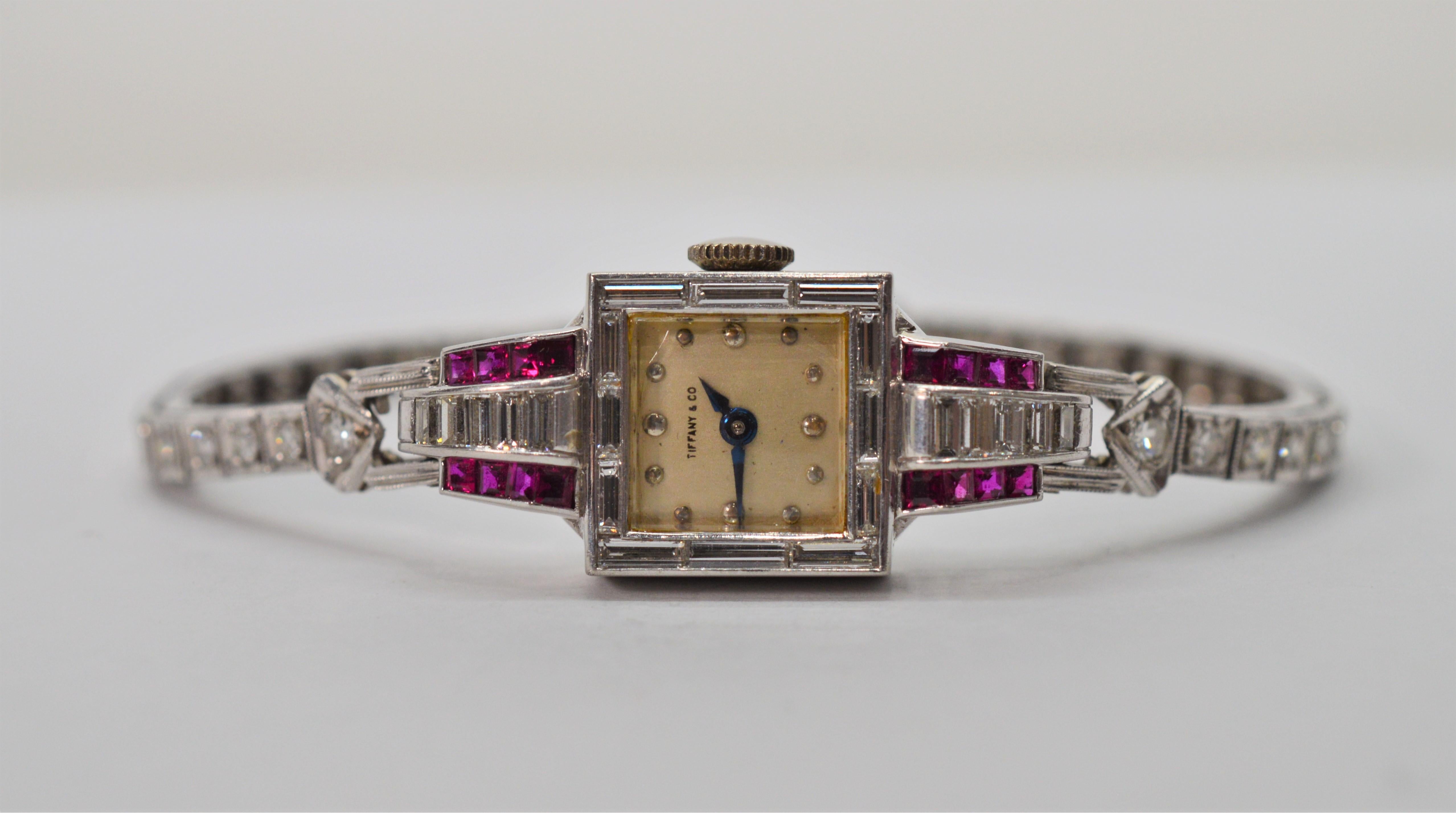 Tiffany & Co. Platinum Diamond Ruby Art Deco Ladies Wristwatch 5