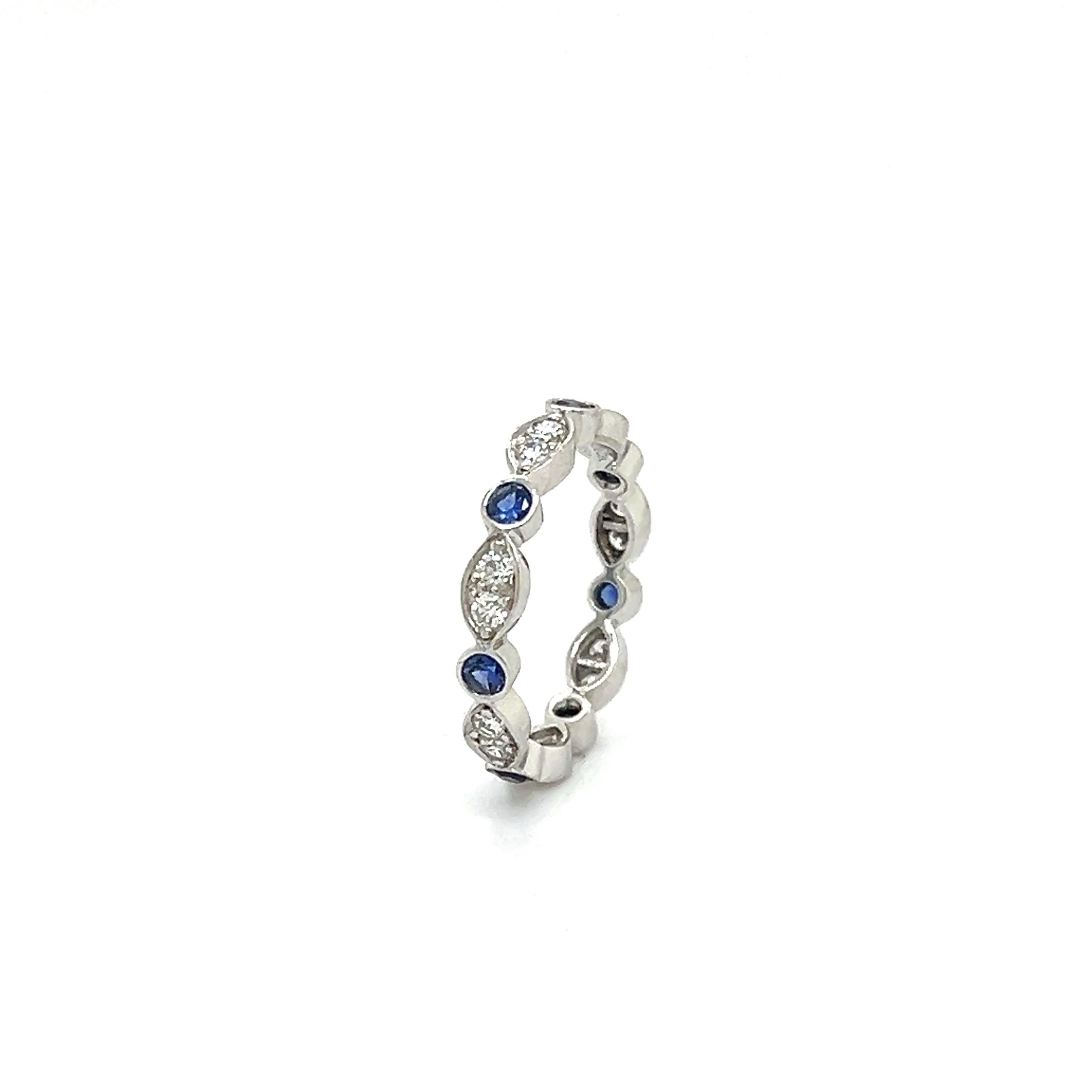 Contemporary Tiffany & Co. Platinum & Diamond Sapphire Band Ring Stackable Size 5.75 For Sale