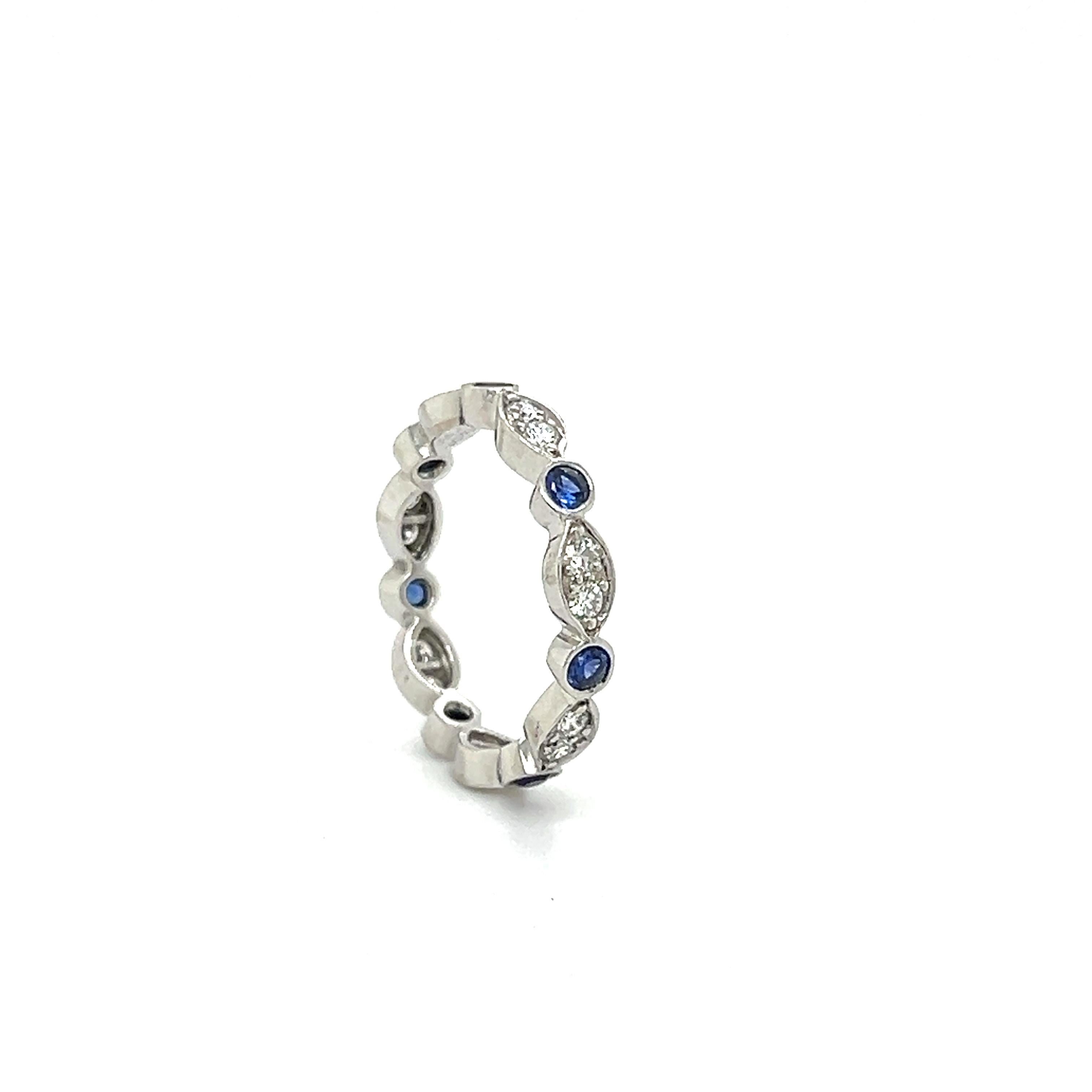 Tiffany & Co. Platin & Diamant Saphir Band Ring Stapelbar Größe 5,75 (Rundschliff) im Angebot