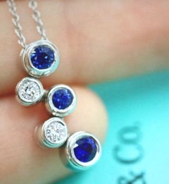 TIFFANY & Co. Platinum Diamond Sapphire Bubbles Pendant Necklace
