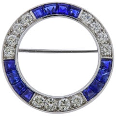 Tiffany & Co. Platinum Diamond Sapphire Circle Brooch Pin