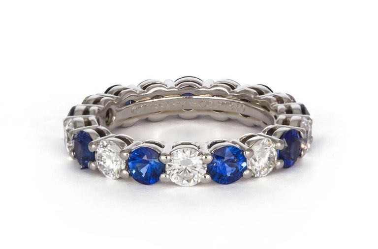 Tiffany and Co. Platinum Diamond and Sapphire Tiffany Embrace Band Ring ...