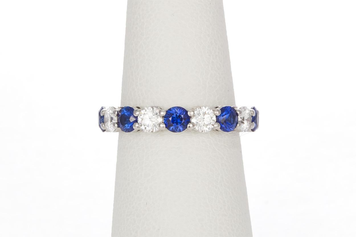 Round Cut Tiffany & Co. Platinum Diamond & Sapphire Tiffany Embrace Band Ring 