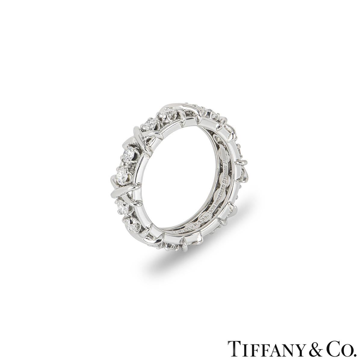 Round Cut Tiffany & Co. Platinum Diamond Schlumberger Sixteen Stone Ring