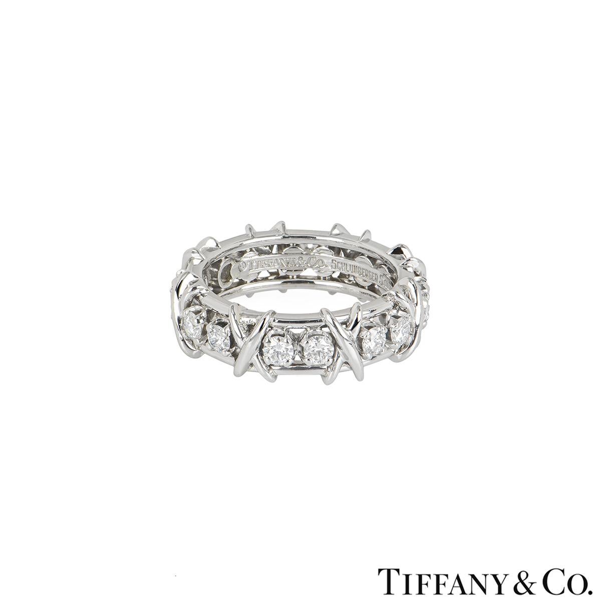 Tiffany & Co. Platinum Diamond Schlumberger Sixteen Stone Ring In Excellent Condition In London, GB