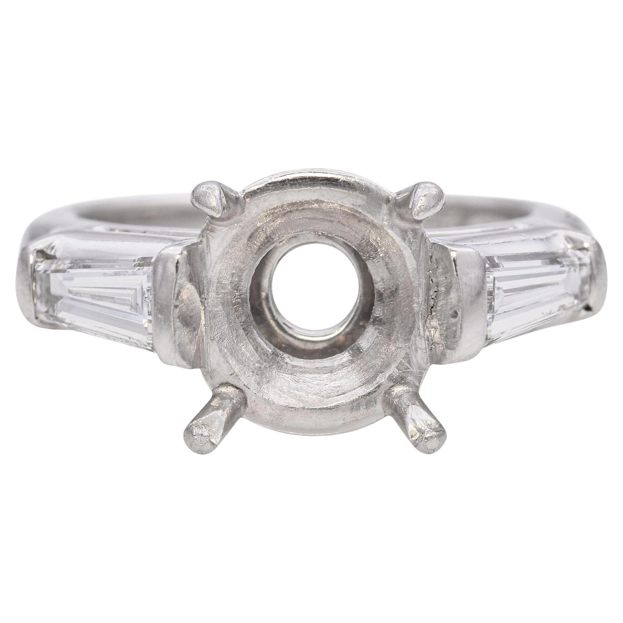 Tiffany & Co Platinum Diamond Semi-Mount Baguette Engagement Ring