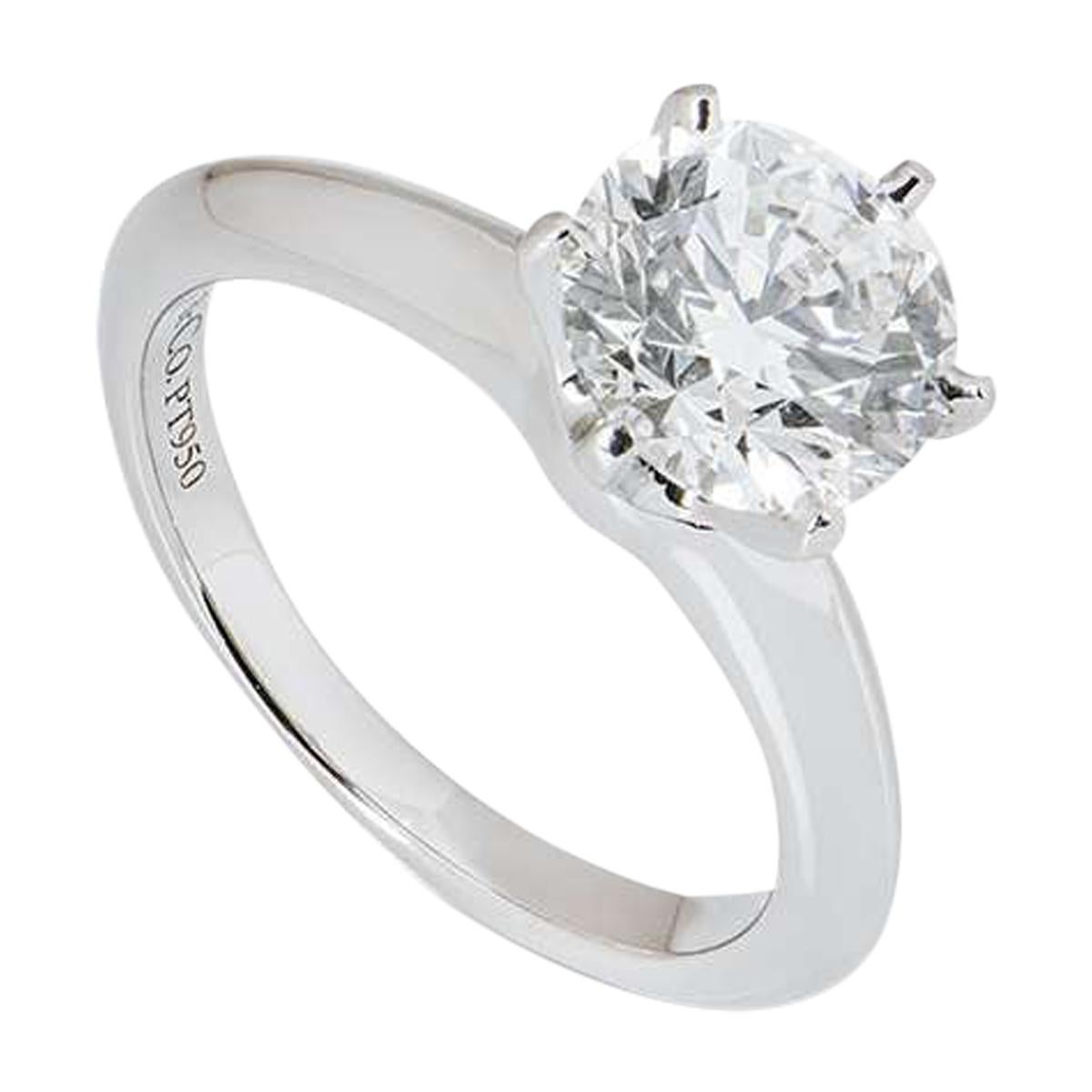 Vintage Tiffany and Co. Round Diamond 1.72 Carat Engagement Ring GIA H VS2  For Sale at 1stDibs