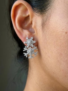 Tiffany & Co Platinum Diamond Snowflake Drop Earrings 3.50 Carats