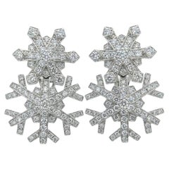 Tiffany & Co Platinum Diamond Snowflake Drop Earrings 3.50 Carats