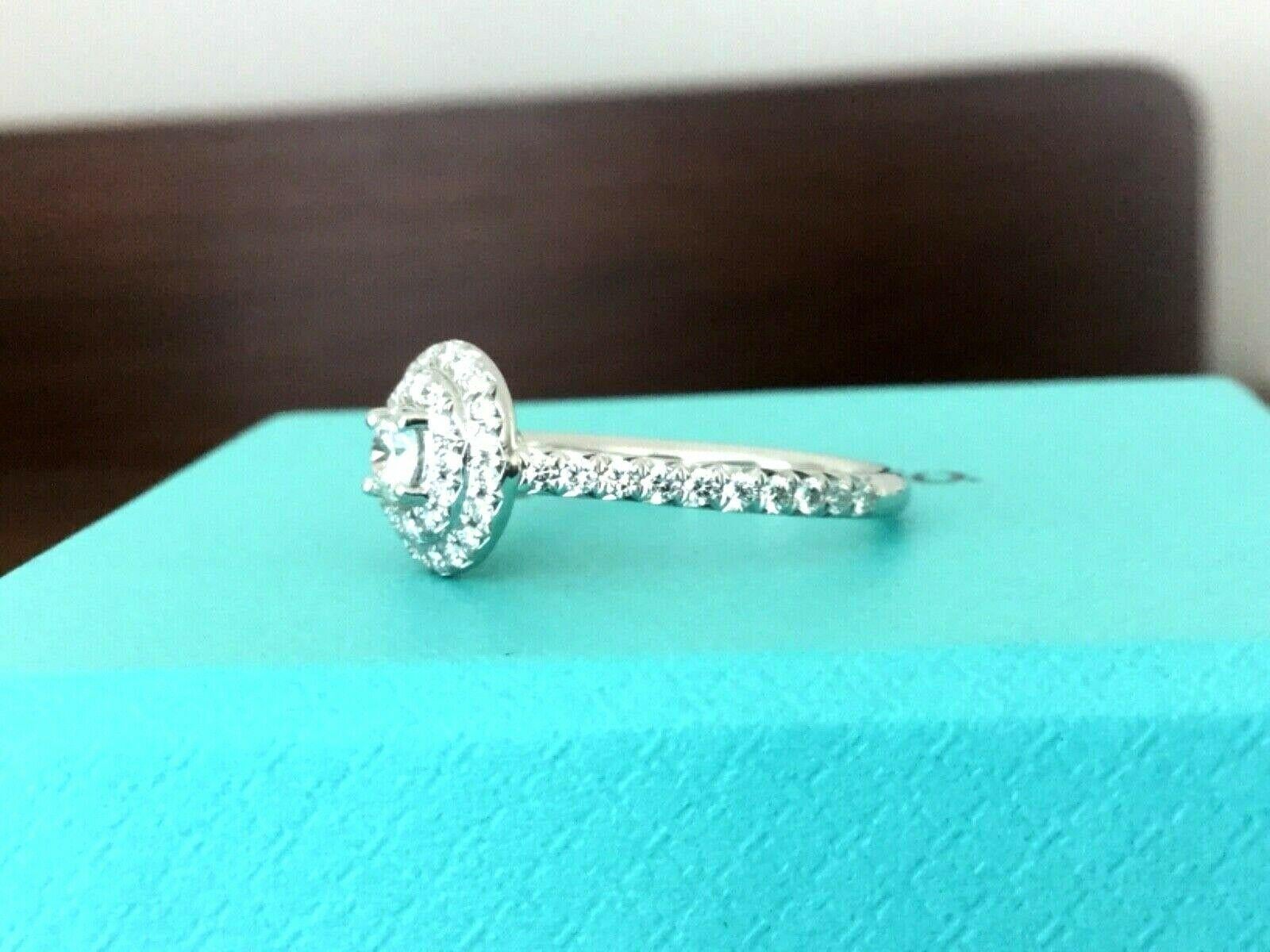 Tiffany & Co. Platinum Diamond Soleste Engagement Ring .43 Total Carat Weight In Excellent Condition For Sale In Middletown, DE