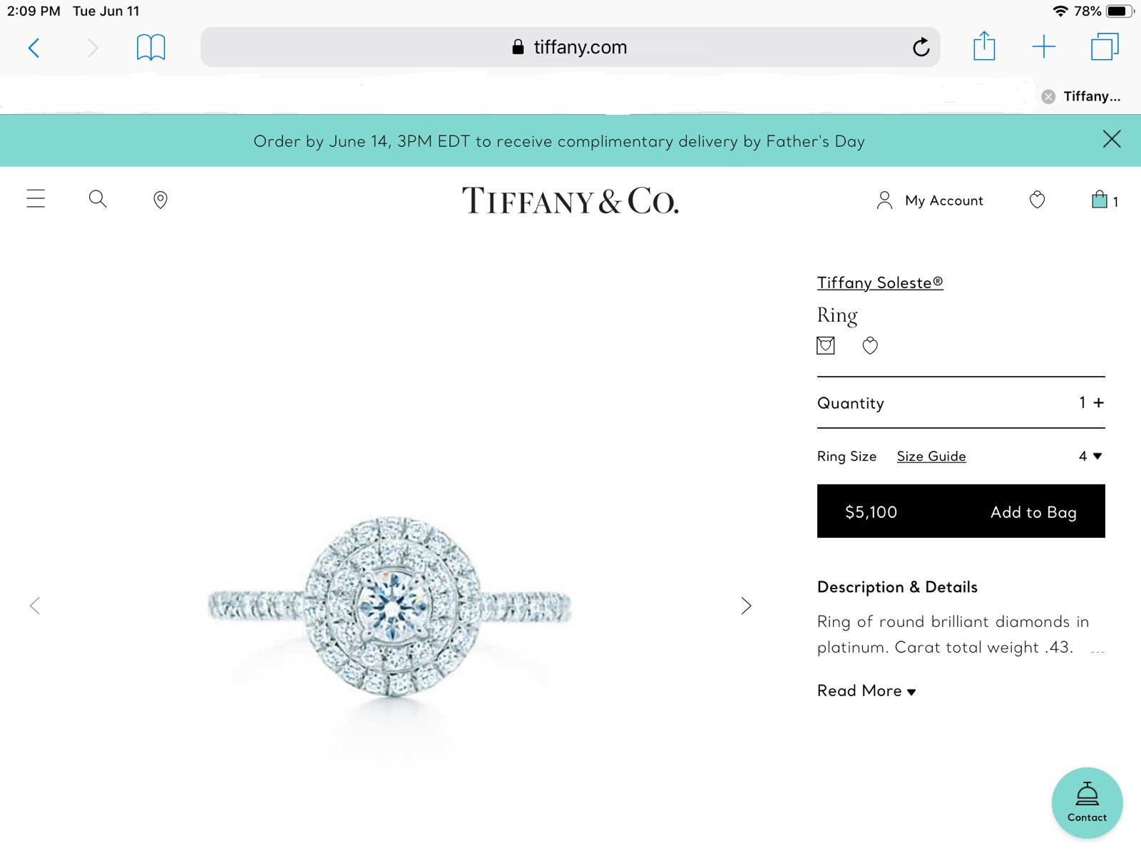 Tiffany & Co. Platinum Diamond Soleste Engagement Ring .43 Total Carat Weight For Sale 2