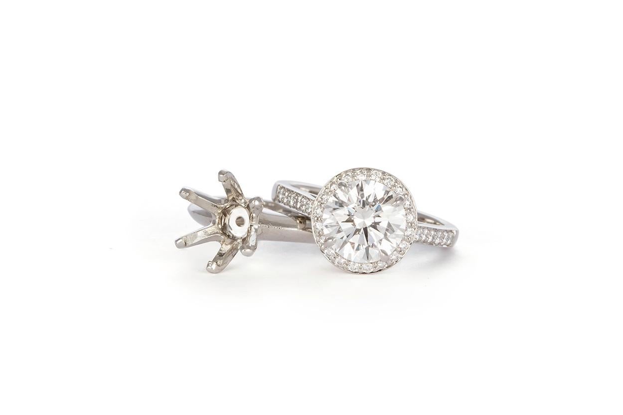 Round Cut Tiffany & Co. Platinum Diamond Embrace Halo Solitaire Ring GIA 2.02 Carat