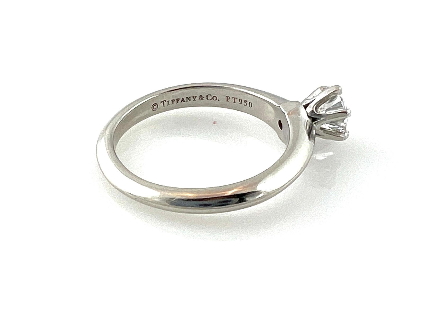Round Cut Tiffany & Co. Platinum Diamond Solitaire .51ct VVS2 D Engagement Ring Box/Papers