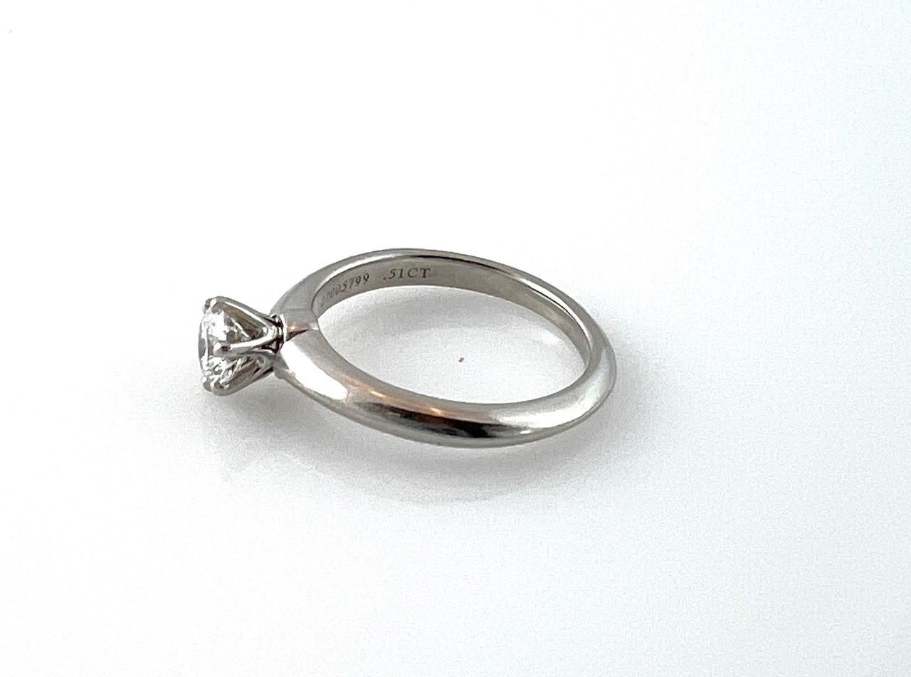 Tiffany & Co. Platinum Diamond Solitaire .51ct VVS2 D Engagement Ring Box/Papers 1