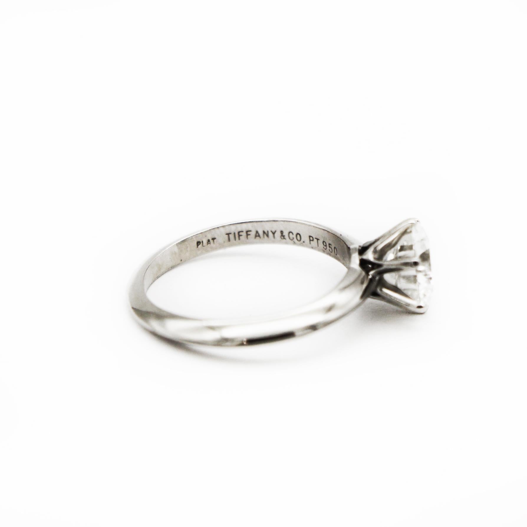 Tiffany & Co. Vintage Platinum Diamond Solitaire Engagement Ring 1.19ctw en vente 1