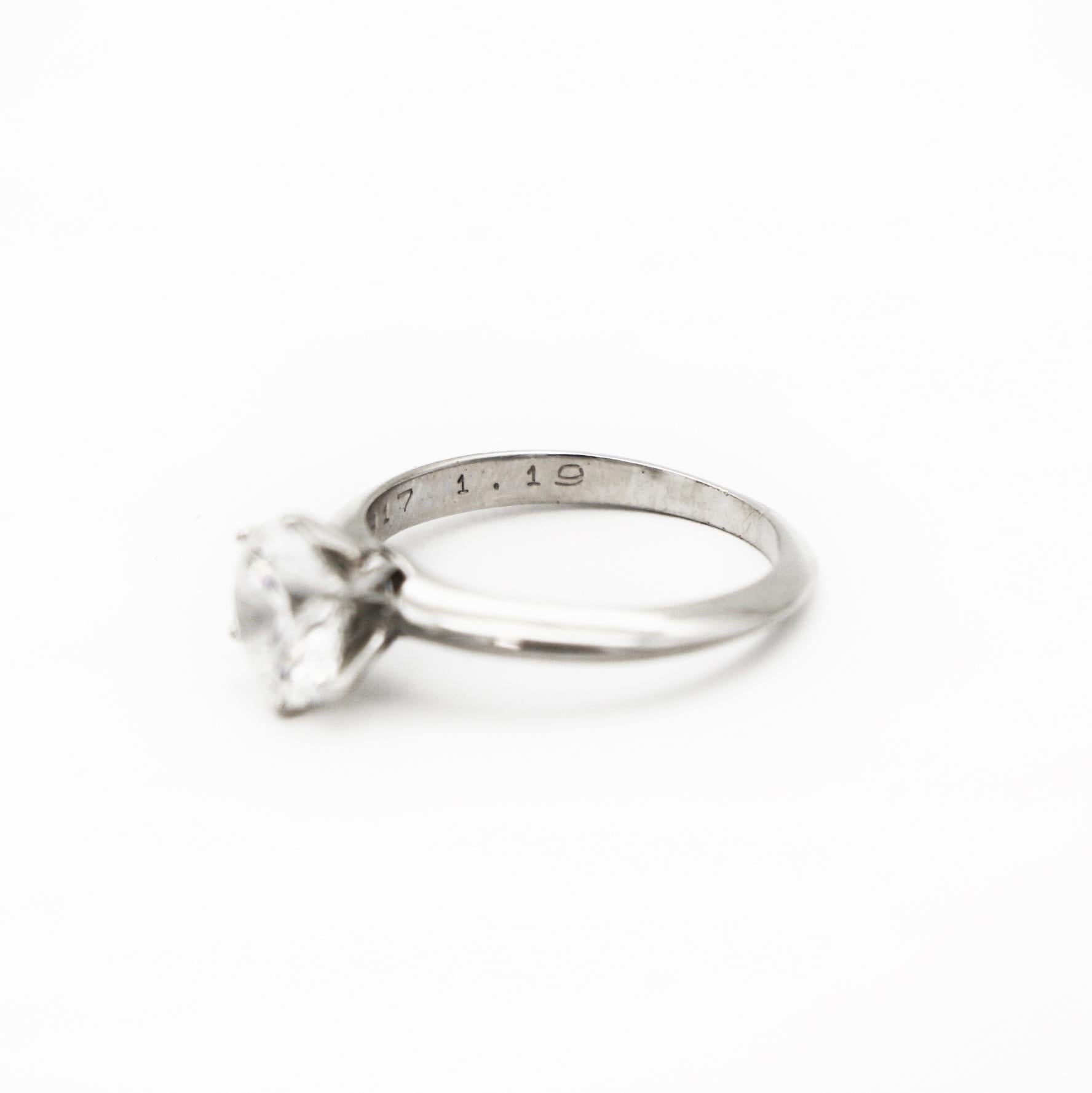 Tiffany & Co. Vintage Platinum Diamond Solitaire Engagement Ring 1.19ctw en vente 2